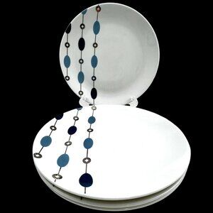 Pier 1 Beaded Garland Salad Dessert Plates Set of 4 Porcelain White Blue